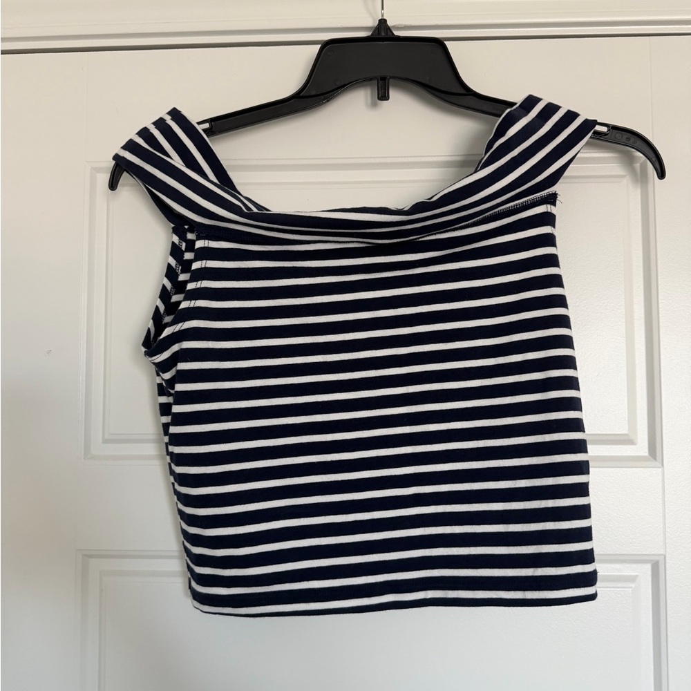Wild Fable Navy and White Striped Crop Top